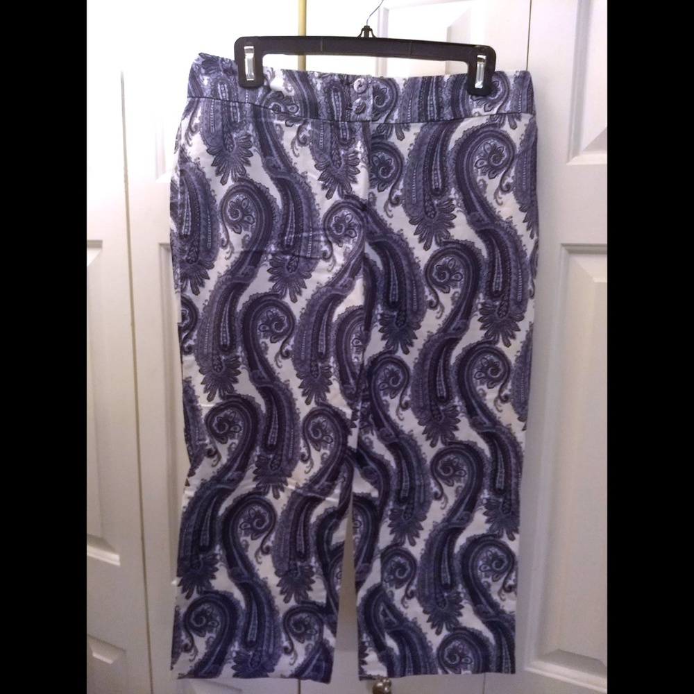 Blue & White Paisley Capri Pants